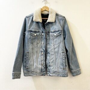 Abercrombie & Fitch Denim Trucker Jacket Sherpa Collar Size Small Blue‎